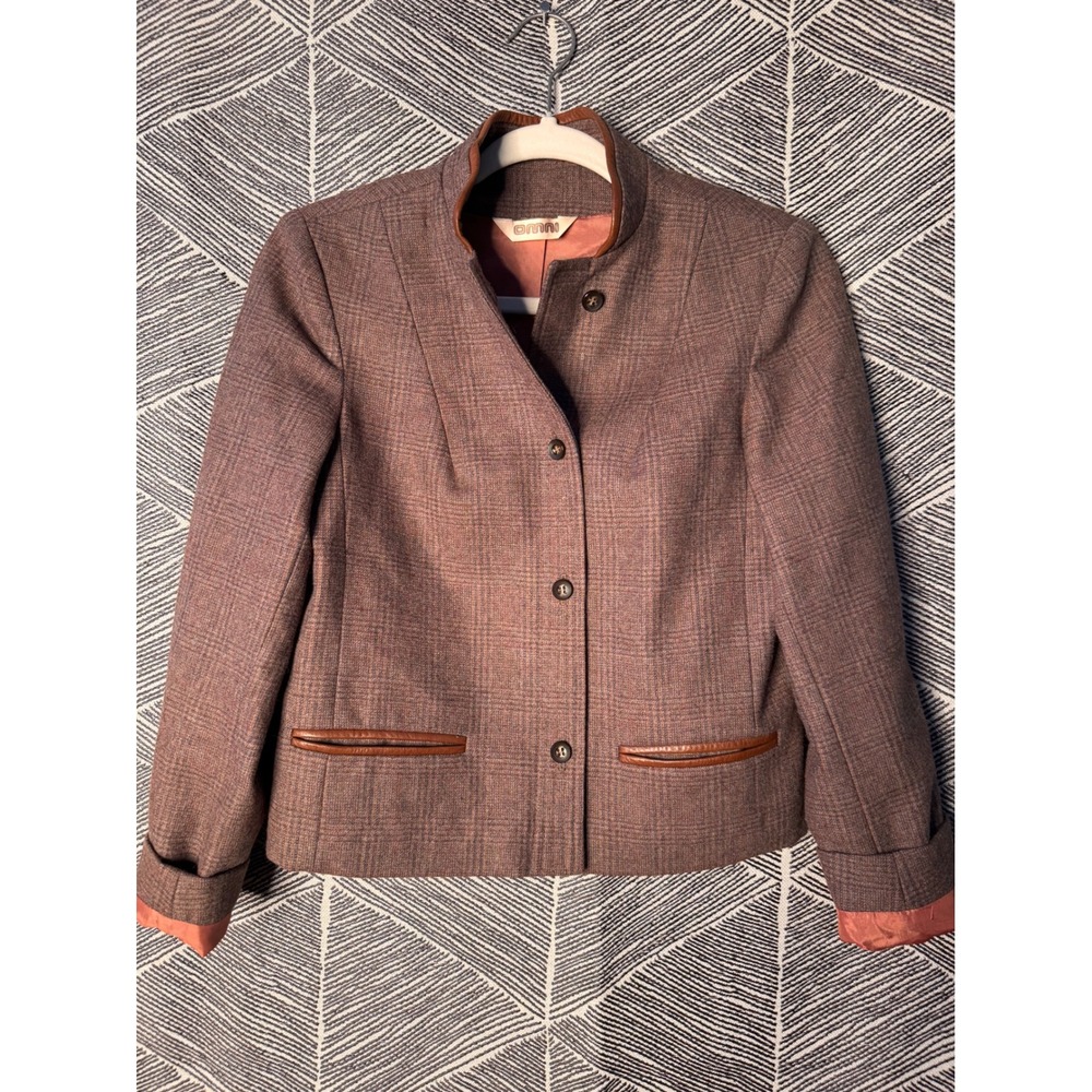 Vintage 70's Cottagecore Cropped Wool Jacket‎ with Leather Trim Sz 7